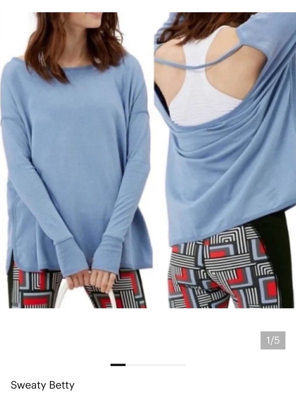 SWEATY BETTY Open Back Sweatshirt Medium Blue Oversized